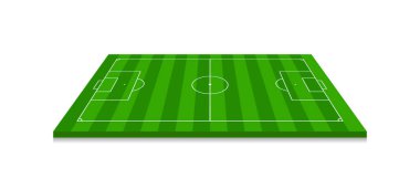 Futbol 3D stadyumu. Futbol sahası. Bakış açısı olan yeşil futbol sahası. Spor oyunu için Isometric kortu. Çizgi, çerçeve ve köşeli futbol sahasında yeşil çimenler. Avrupa Ligi. Vektör.