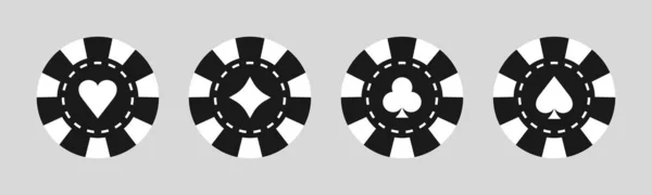 赌场的扑克芯片白色背景上孤立的符号或硬币 轮盘赌的中奖和21点在拉斯维加斯的一套黑白片游戏 赌博的罪名 — 图库矢量图片