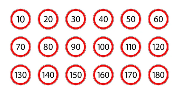 Πινακίδα Ορίου Ταχύτητας Για Αυτοκίνητο Σετ Οδικής Πινακίδας Περιορισμό Ταχύτητας — Διανυσματικό Αρχείο