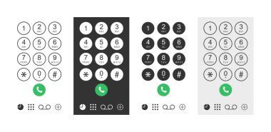Telefon tuşlu tuş takımı. Arama için akıllı telefon ekranındaki numara. Cep telefonu ve klavye cep telefonu. Ekranda akıllı arayüz tasarımı. Telefondan izole edilmiş bir ikon. Vektör.