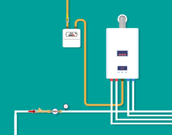 Evde Isıtma Sistemi Var Gaz Sayacı Sayacı Valf Pompa Kontrol — Stok Vektör