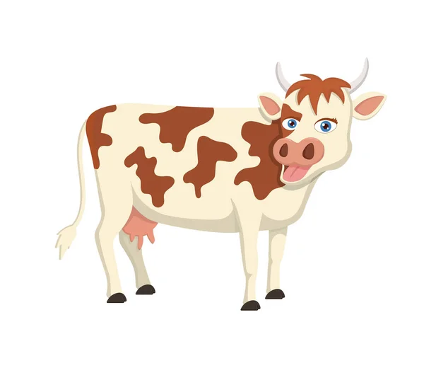 Une Vache Dessin Animé Mignon Animal Avec Mamelle Pour Lait — Image vectorielle