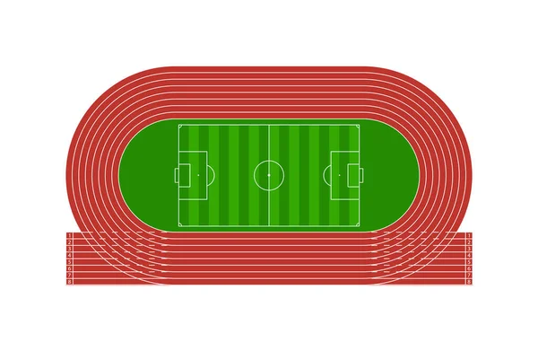 Renbaan Met Voetbalstadion Veld Voor Voetbal Hardloper Arena Met Tracks — Stockvector