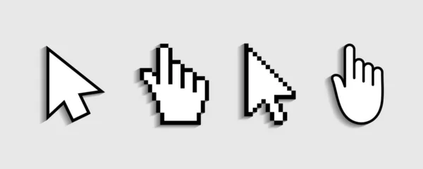 Cursor Ponteiro Mouse Para Clicar Ícone Mão Pixels Seta Dedo —  Vetores de Stock