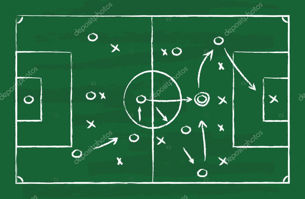 Táctica Fútbol Bordo Estrategia Fútbol Pizarra Verde Plan Juego Pizarra  Vector de Stock de ©Wise_ant 536039406