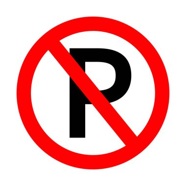 Park etmek yasak. Park etmeyin işareti. Yasak araba parkının simgesi. Park için yasaklı bölgenin sembolü. Yuvarlak kırmızı yasağın logosu. Aracın sürüş yönetmeliği. Vektör.