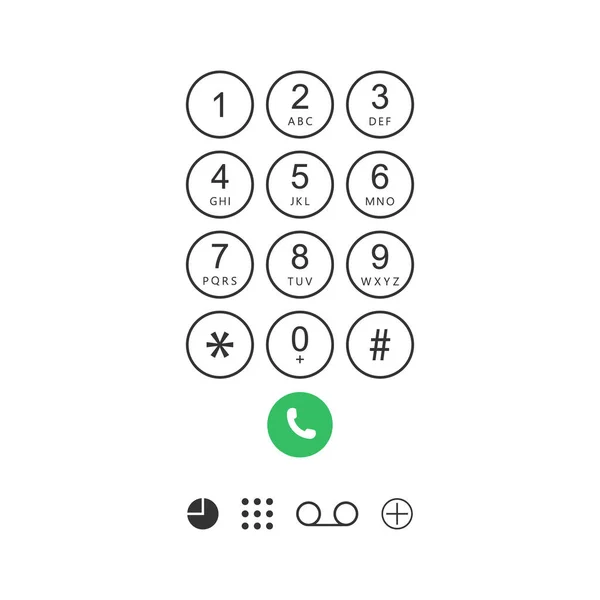 Akıllı telefon tuş takımı. Telefon ekranında arama için aranan numaralar. Cep telefonu ve klavye cep telefonu. Ekranda akıllı arayüz tasarımı. Telefondan izole edilmiş bir ikon. Vektör.