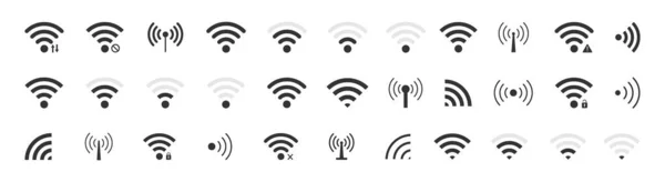 Wifi Jel Vezeték Nélküli Internet Szimbólumok Ikonja Egy Jelkészlet Hálózat — Stock Vector
