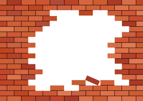 Rozbita Ceglana Ściana Białą Dziurą Zniszczony Budynek Czerwonej Cegły Czerwone — Wektor stockowy
