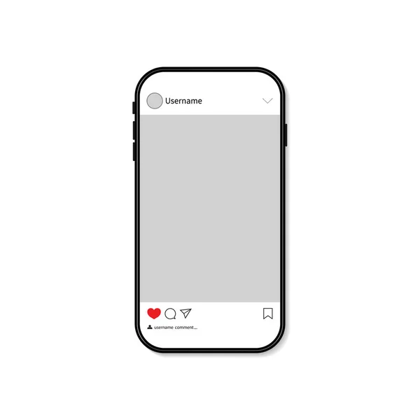 スマートフォンのソーシャルポストのモックアップ 携帯電話の画面上のインターフェイスを持つアプリのテンプレート ソーシャルメディアのカルーセル ストーリー コメント ポートフォリオのためのモックアップ ベクトル — ストックベクタ