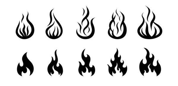 Fire Flame Icons Flame Fire Silhouettes Symbol Hot Flammable Burn — Stock vektor