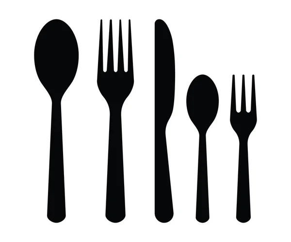 Fork Knife Spoon Silhouettes Dinner Icons Food Cutlery Set Silverware — Stock Vector