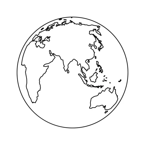 地球线图标 素描世界的地球 行星轮廓 简单的全球与国家 背景为白色的黑色行星 旅行用地图的轮廓 欧洲大陆线 图形模板 — 图库矢量图片