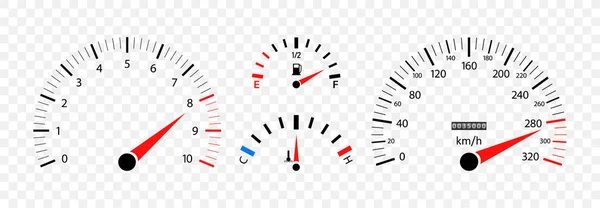 Car Speedometer Auto Dashboard Gauge Speed Tachometer Odometer Icons Isolated — Stock Vector