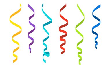 Confetti ribbon. Confetti streamer. Serpentine for party, carnival, decoration and celebrate. Congratulations to birthday, christmas, wedding and carnaval. Flat fun popper. Vector.