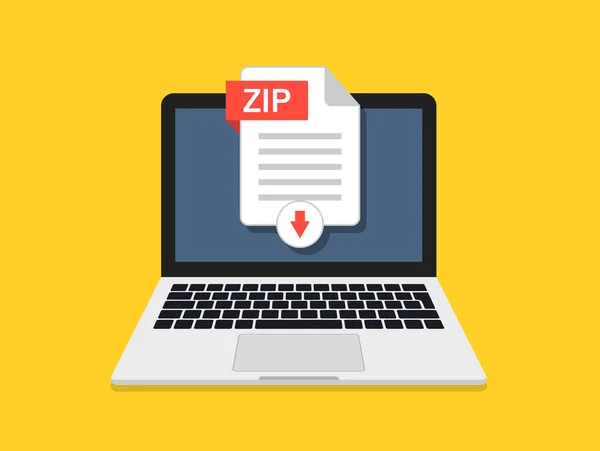 Документ Zip Звантажити Файл Zip Комп Ютері Піктограма Вивантаження Ноутбук — стоковий вектор