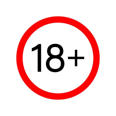 18 yaşından itibaren yaş sınırlaması. Yaş sınırlama simgesi. Sınır yılı artı. uyarı ve yasak rozet. Yasal içerik için yetişkin. Vektör.