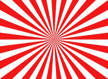 Japon bayrağı. Japon güneş deseni. Kırmızı-beyaz gündoğumu arka planı. Asya kamikaze dokusu. Tokyo güneş ışığı. Ulusal Japon geçmişi. Güneş patlaması izi. Vektör.