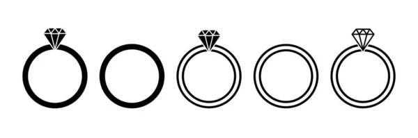 Anéis Casamento Ícones Anel Casamento Com Diamantes Símbolos Casamento Jóia —  Vetores de Stock