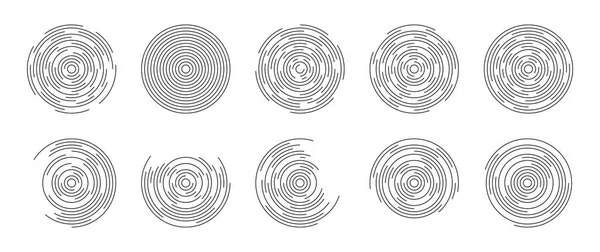 Konzentrische Kreise Rundstrichmuster Wellenförmige Kreisformen Gebrochene Kreise Geometrisches Wirbelsonar Gestalten — Stockvektor