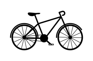 Bisiklet ikonu. Bisiklet silueti. Bisiklet işareti. Dağ bisikleti. Yol, ırk ve spor için illüstrasyon. Siyah piktogram sembolü. Beyaz arka planda izole logo. Vektör.