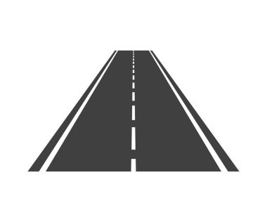 Yol simgesi. Düz asfalt yolu. Perspektif çizgisi. İleriye doğru. Kamyon ve araba yolu. Vektör.