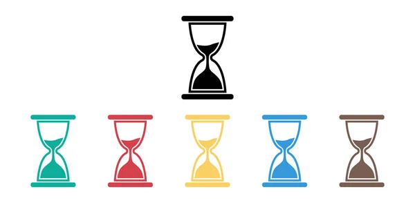 砂時計だ 砂時計のアイコン 砂時計のアイコンの時間 時計とカウントダウン 時計とタイマーの黒 黄色の青と茶色のシンボル 古い砂時計だ ベクトル — ストックベクタ