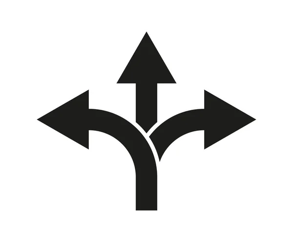 道路アイコンの3つのオプションを持つ矢印の道 経路の選択 方向の分割で決定を選択します クロスロード 不確実性と選択の機会 接合部の3方向 ベクトル — ストックベクタ