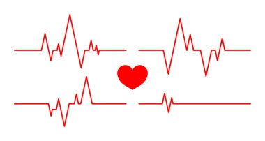 Heartbeat line. Pulse and cardiogram on monitor. Icons of heart beat. Ecg on graph. Electrocardiogram with healthy rhythm, cardio attack, ischemia, infarction and death. Symbol for cardiac. Vector. clipart
