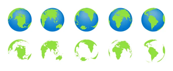 Globo Tierra Con Mapa Del Mundo Iconos Planetas Europa América — Vector de stock
