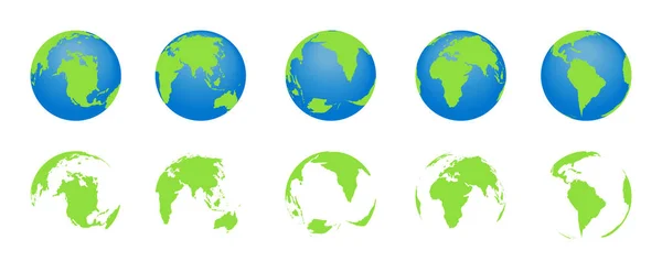 Globo Tierra Con Mapa Del Mundo Iconos Planetas Europa América — Archivo Imágenes Vectoriales