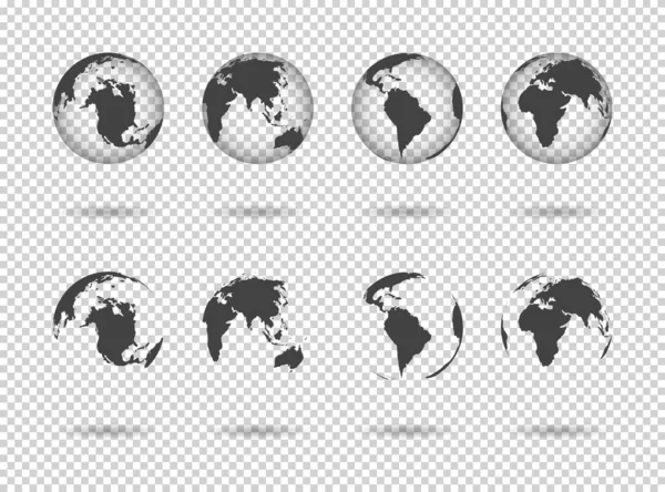 Földgömb Világtérképek Ikonjai Állítsa Globus Európával Ázsiával Afrikával Usa Ausztráliával — Stock Vector