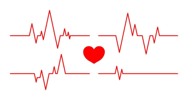 心跳的线 监视器上的脉搏和心动图 心脏跳动的图标 图上的埃克 心电图与健康的节律 心肺发作 梗死和死亡 心脏的符号 — 图库矢量图片