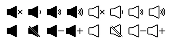 Volume Icons Mute Sound Noise Level Speaker Audio Outline Symbols —  Vetores de Stock