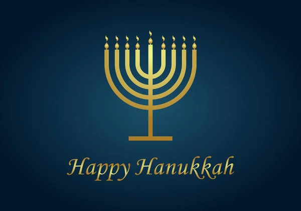 Glad Hanukkah Guld Menorah Hanuka Blå Bakgrund Judisk Chanuka Med — Stock vektor