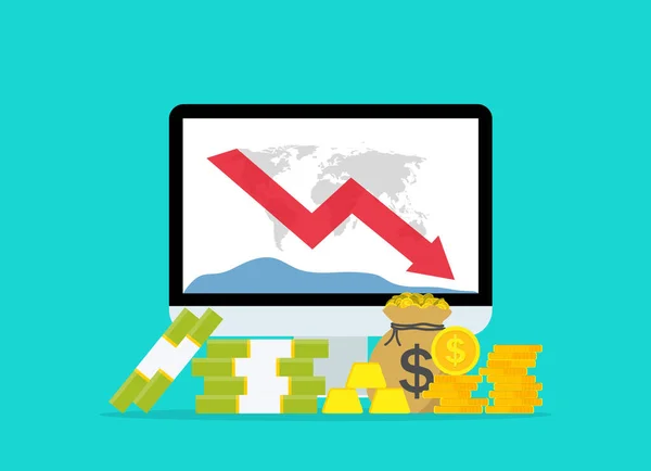 Veri Grafiğinde Bütçe Kesintisi Bilgisayar Ekranında Para Kaybı Grafiği Borsada — Stok Vektör