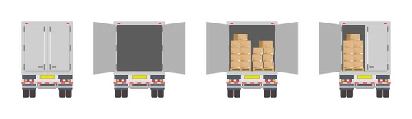 Camion Logistique Arrière Fourgon Porte Ouverte Fermée Conteneur Avec Des — Image vectorielle