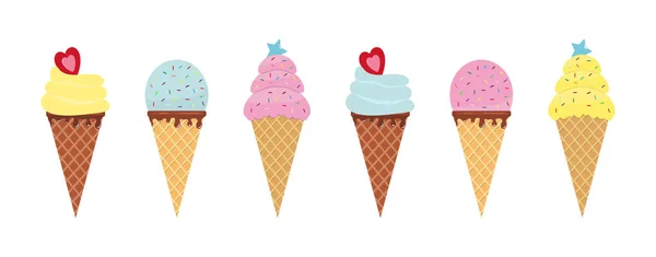 Icecream Cone Waffle Picolé Giro Conjunto Sorvete Para Verão Ícone — Vetor de Stock