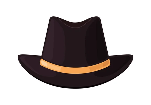 帽子の上 紳士の黒いボウラー 英国人男性のためのヴィンテージ帽子のアイコン 豊かな英国人のためのエレガントなボウラー氏 魔術師の帽子は白い背景に隔離されています 頭の服のロゴ ヒップスターシンボル ベクトル — ストックベクタ