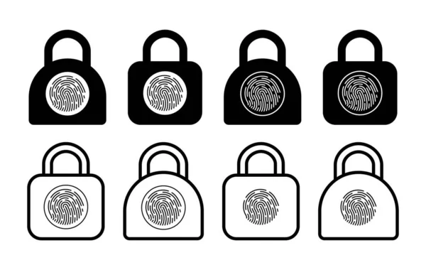 Lock Fingerprint Padlock Icons Fingerprints Icons Protect Secure Identity Biometric — Stock Vector