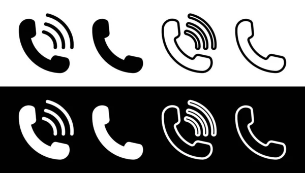 Phone Icons Handset Symbols Isolated Black White Background Call Signs — Stock Vector