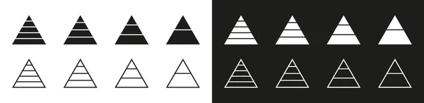 金字塔的图标 图形金字塔标志孤立在白色和黑色背景 线条轮廓有3个部分 用于信息图形和演示的三角形 — 图库矢量图片