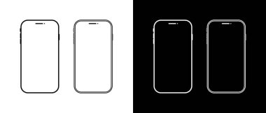 Telefon hattı. Siyah ve beyaz akıllı telefon silueti siyah ve beyaz arka planda izole edilmiş. Cep telefonunun bir kopyası. Cep telefonu çerçevesi. Aygıt simgesi. Vektör.