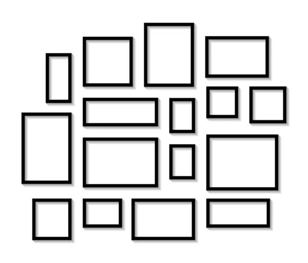 Fotolijstje Muur Geïsoleerd Witte Achtergrond Zwarte Fotolijsten Collage Moderne Template — Stockvector