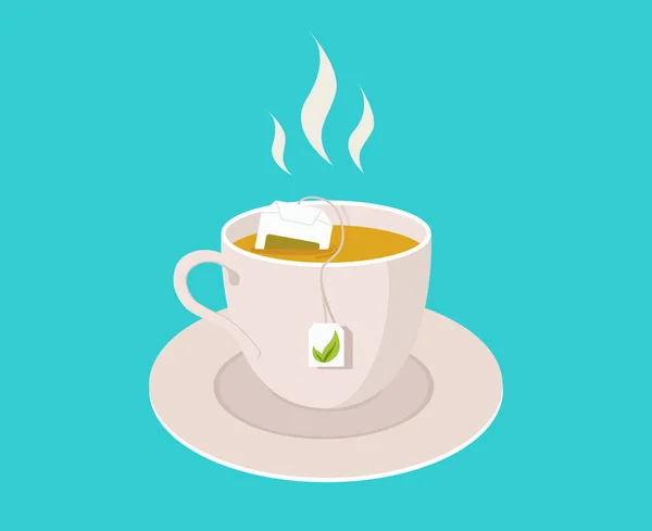 Taza Con Bolsita Taza Fresca Con Humo Icono Taza Plato — Vector de stock