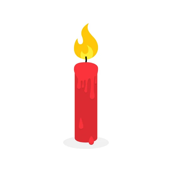 ろうそくのアイコン 炎とワックスキャンドル ろうそくの火と光 記念碑 クリスマスと教会のための赤いロゴ 白い背景に孤立した漫画のアイコン ベクトル — ストックベクタ