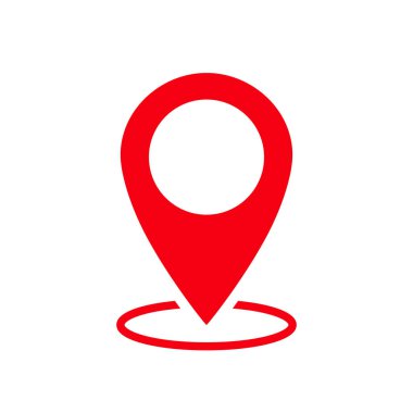 Harita iğnesi. Harita iğnesi pozisyonu. Konum sembolü. Beyaz arkaplanda izole edilmiş daire şeklindeki GPS simgesi. GPS noktasının simgeleri. Varış noktalarının web işaretçisi. Yol seyahati için imza. Vektör.