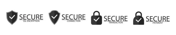 安全なSsl暗号化 トランザクションと支払い アイコンを固定して Sslと暗号化のロゴ サイトと保護のためのティック付きシールド 白い背景に隔離されたアイコン ベクトル — ストックベクタ