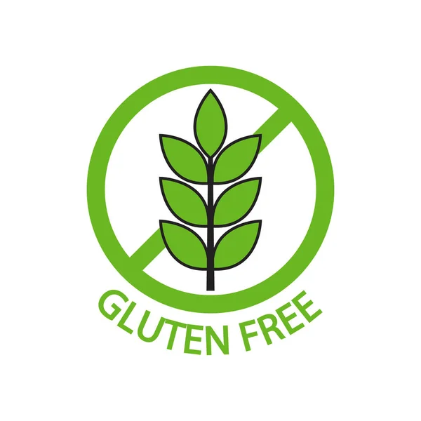 Gluten free. Food with gluten free. Icon of wheat. Sign for food and bread. Logo of grain. Symbol of diet. Stamp for product. Green label isolated on white background. Vector.