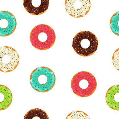 Donut seamless pattern. Sweet donut pastel background. Cupcake seamless pattern. Dessert background. Design poster for print. Wallpaper for kids. Vector.